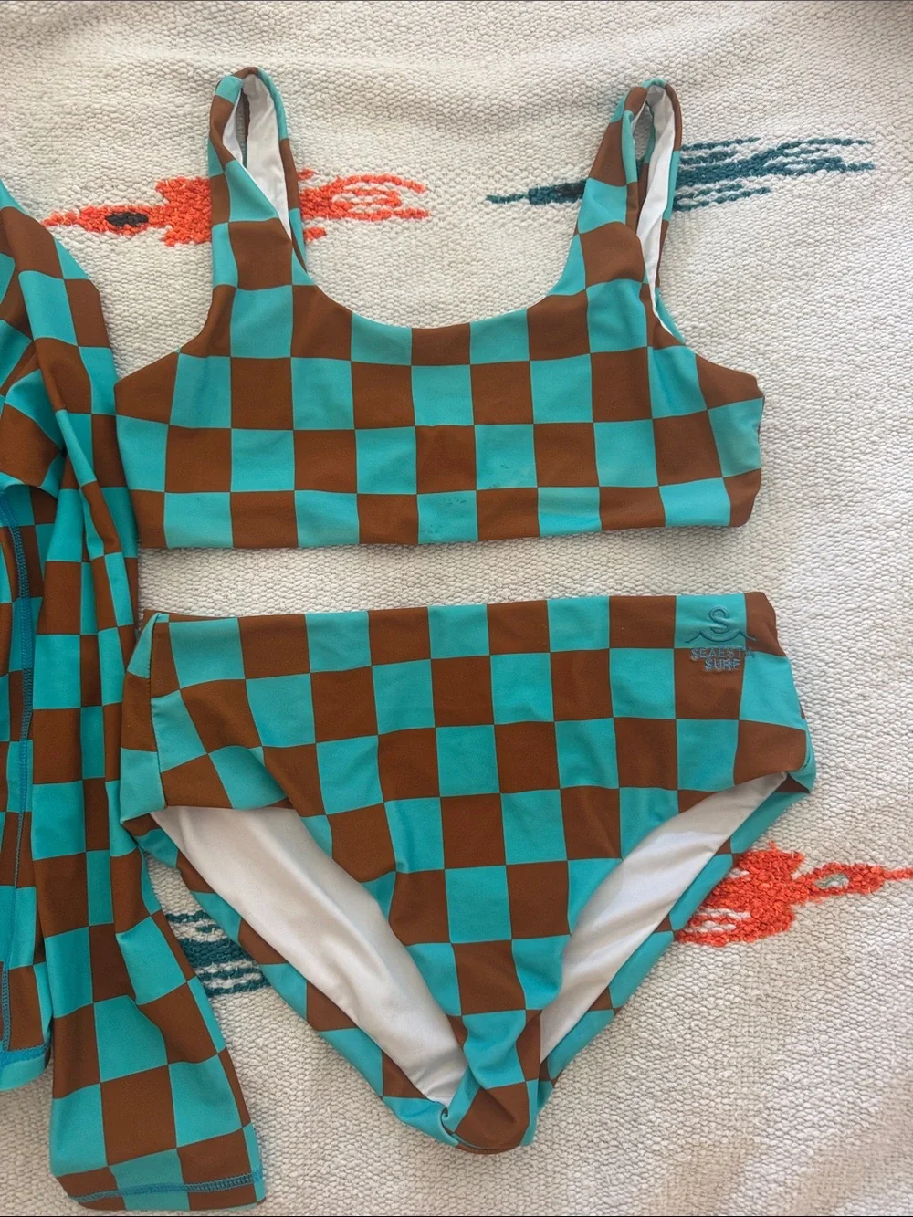 SEAESTA SURF Swim Checkered Bikini Set with Long-sleeve Rashguard